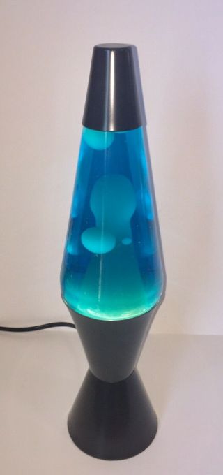 Vintage Lava Lamp Black Base Blue Liquid White Wax 16.  5” Authentic