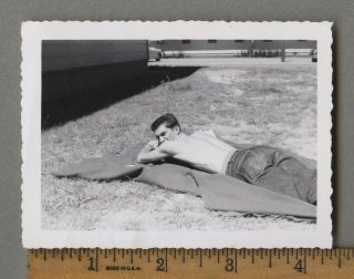 Vintage Photo Handsome Shirtless Young Man Jeans Sunbathing Rockabilly Gay Int