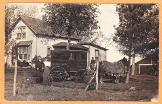 Real Photo Postcard Rppc - Salesman And Wife - Rawleigh Horsedrawn Remedy Wagon