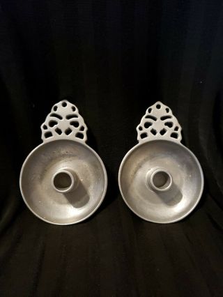 Set Of 2 Vintage Oneida Cambridge Pewter Candle Holders With Unique Handle