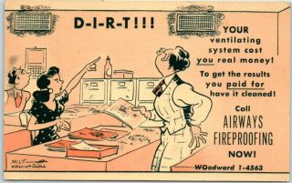 Vintage Detroit Mi Linen Ad Postcard Airways Fireproofing Artist - Signed 1949