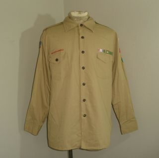 Adult Mens Vintage Bsa Boy Scouts Of America Long Sleeve Khaki Shirt Usa Made Xl