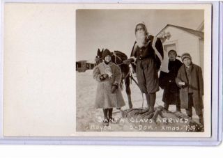 Real Photo Postcard Rppc - Santa Claus In Snow With Kids Christmas 1909 Hayes Sd