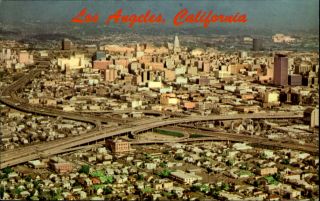 Los Angeles California Ca Aerial View Harbor And Santa Monica Freeway 1960s