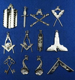 Masonic - Blue - Lodge - Officer - Collar - Jewels - Set - Of - 12 - Silver - 3152 Masonic - Blue - Lo