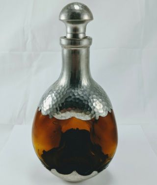 Kmd Royal Holland Daalderop Amber Pinched Glass Pewter Decanter Bottle W/stopper