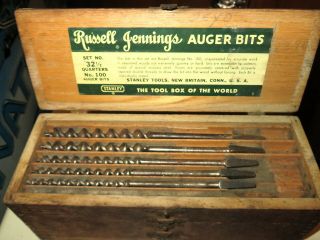 Russell Jennings Stanley 100 Auger Drill Bits 32 - 1/2 Quarters In Dovetailed Box