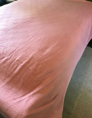 Vintage Faribo Blanket Pink w Pink Satin Binding 93 x 98 Acrylic Cotton Made USA 4