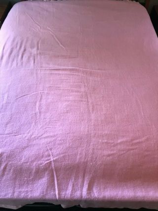 Vintage Faribo Blanket Pink w Pink Satin Binding 93 x 98 Acrylic Cotton Made USA 6