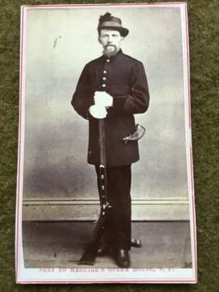 1860s San Francisco California Cdv Civil War Soldier Identified W/ Slotter Rifle