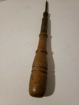 Vintage Antique Wood Handle Spiral Push Ratcheting Screw Driver Antique