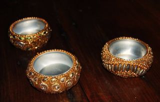 The Bombay Company Set Of 3 Gold Hand - Beaded Tealights,  Pre - Owned