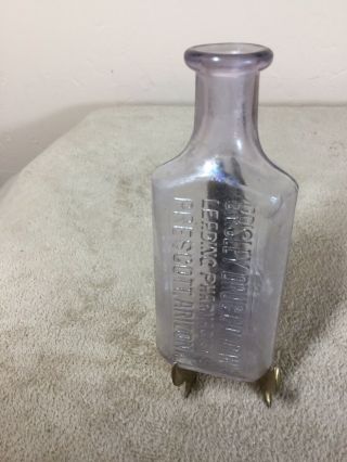 Antique Medicine Bottle Brisley Drug,  Prescott Az,  Violet Tint