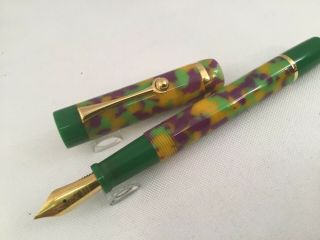 Bexley Fountain Pen Marbled Violet Orange Green Resin W/ Gold Trim (jlc)