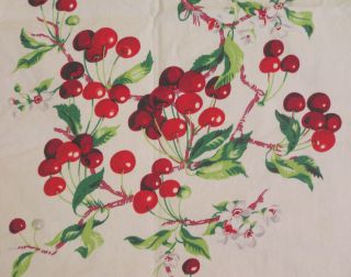 Vtg Tablecloth WILENDUR Fabulous CHERRIES Heavy Cotton 4