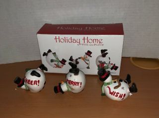 Fitz And Floyd Christmas Holiday Porcelain Snow Man Tumblers Set Of 3