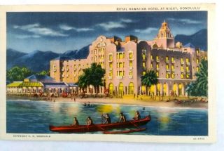 1934 Linen Postcard " Royal Hawaiian Hotel " Honolulu.  Wwii Censor Stamp (h - 1)