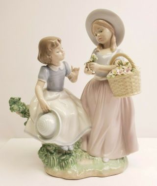 Lladro Figurine: " Girlfriends " ; Girls With Flowers,  Fine Porcelain / Ceramic
