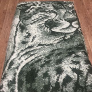 Vtg 80s San Marcos Reversible Blanket 89 X 76 Green Leopard Cheetah