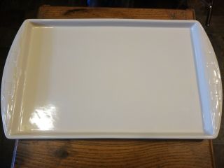 Longaberger Pottery Woven Traditions Ivory 14 " X 9.  5 " Baking Cookie Sheet Tray