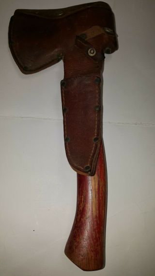 Vtg.  Plumb Official Boy Scout 14” Hatchet & Leather Sheath Camping Axe Wood Tool