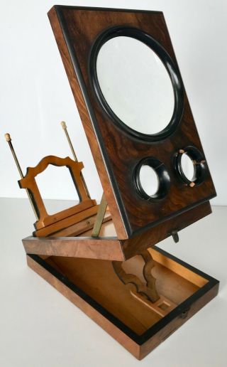 Graphoscope,  Victorian Foldingtable Top Mono/stereo Viewer,  Stereoscope,  Walnut