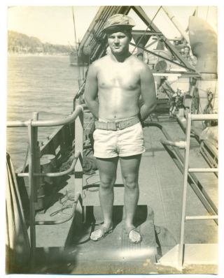 Ww2 Photo Handsome Soldier Bare Chested In Shorts Sandals And Pistol Rig Gay Int