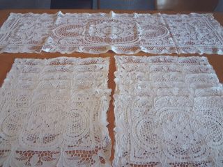 Fabulous Early Vintage Hand Made Needlelace Placemats & Matching Runner