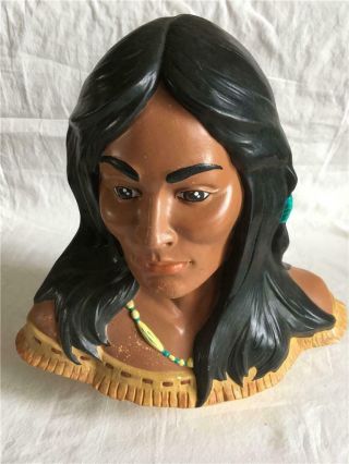 Vintage Provincial Mold Native American Indian Woman Maiden Ceramic Bust Statue