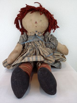 Vintage Raggedy Ann Doll Old Distressed Americana Primitive Handmade 20 " Long