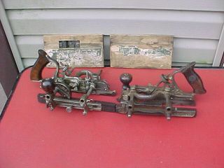 2 Stanley No 45 Combination Plow Planes 1 Floral 1884 2 Boxes 19 Cutters Book