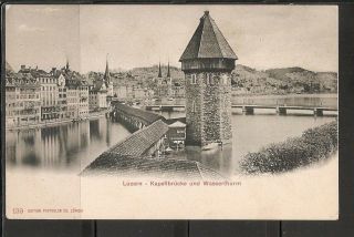 Switzerland.  Luzern - Kapellbrucke Und Wasserthurm.  Vintage Postcard