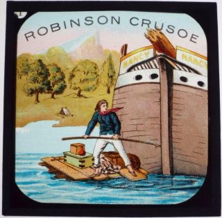 Robinson Crusoe - Antique Box Set Of 8 Magic Lantern Slides - Primus