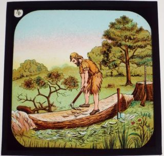 Robinson Crusoe - Antique Box Set of 8 Magic Lantern Slides - Primus 4