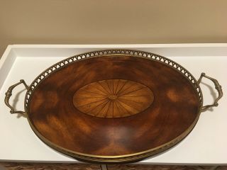 Maitland Smith Oval Wood And Brass Tray Hand Made Philippines