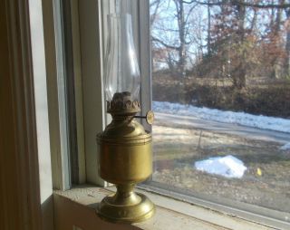Antique 1880s Brass Miniature Kerosene Oil Lamp & Acorn Burner &chimney