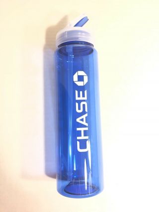Chase Bank Blue Water Bottle With Flip Close Straw Top Approx.  28oz