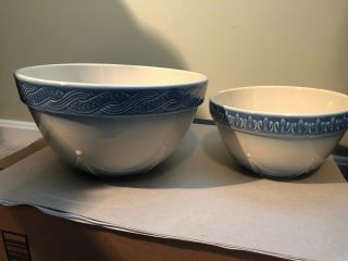 Longaberger Pottery Set Of Two Cornflower Blue Bowls 11 " & And 8 " Bowl