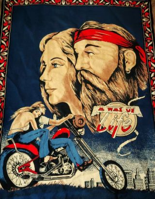 Vintage York Biker Motorcycle Wall Tapestry Made In Turkey A Way Of Life 54 "