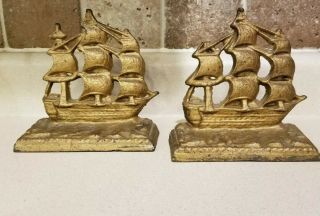 Vintage Uss Constitution Cast Iron Ship Bookends