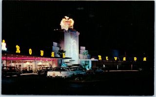 Las Vegas,  Nevada Postcard Royal Nevada Hotel Front View At Night 1950s Chrome