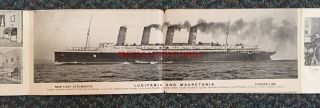 Very Rare Cunard Lusitania & Mauretania 8 - Panel 1907 Fold - Out Postcard