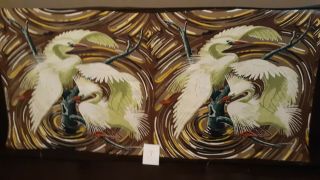 Vintage Barkcloth Egret Birds Art Deco Mid Century Tropical 21x 46 Last Piece