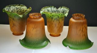 Vintage Lily Shaped Hand Colored Frosted Glass Shades Green & Amber Tiffany Styl