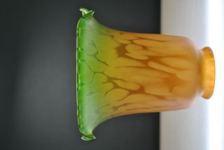 VINTAGE LILY SHAPED HAND COLORED FROSTED GLASS SHADES GREEN & AMBER TIFFANY STYL 3
