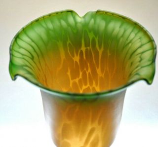 VINTAGE LILY SHAPED HAND COLORED FROSTED GLASS SHADES GREEN & AMBER TIFFANY STYL 4