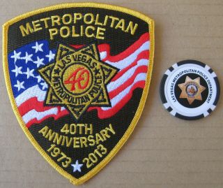 Las Vegas Metropolitan Police 40th Anniversary Patch & Lvmpd Poker Coin/chip