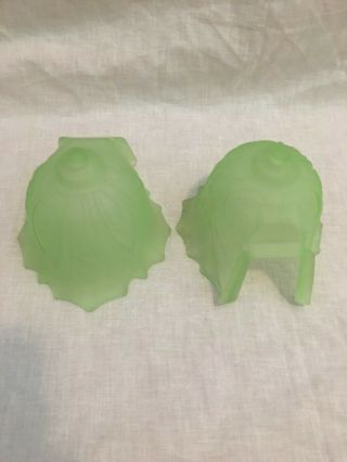 Rare Pair Art Deco Green Vaseline Glass Slip Shades For Fixture Or Sconce C1930s