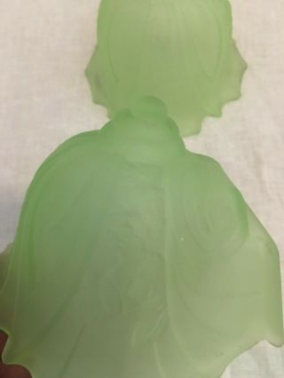 Rare Pair ART DECO GREEN Vaseline GLASS SLIP SHADES for Fixture or Sconce c1930s 3