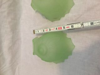 Rare Pair ART DECO GREEN Vaseline GLASS SLIP SHADES for Fixture or Sconce c1930s 6